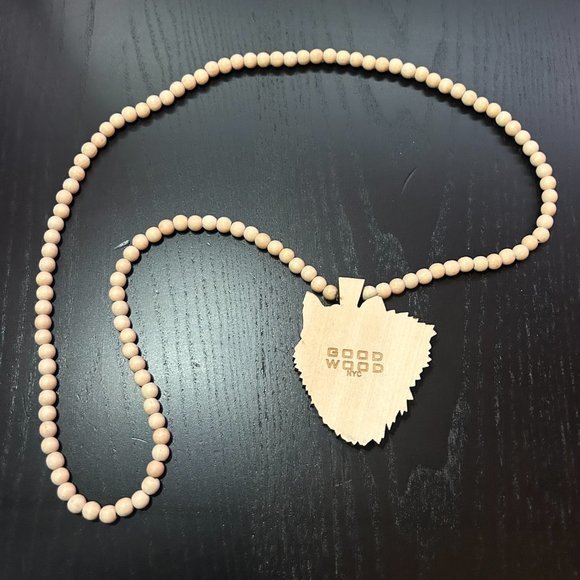 GoodWood NYC Wolf Necklace Wooden Pendant Wooden Beaded - Picture 3 of 4